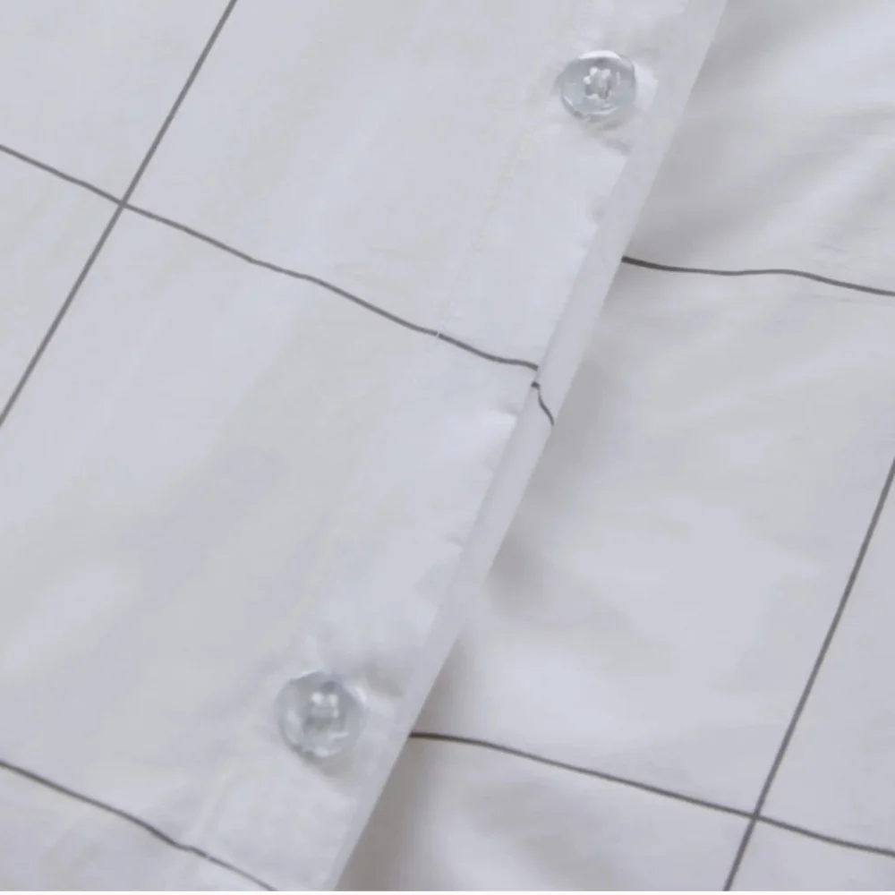 Classic Organic Cotton Percale Duvet Cover + 2 Shams TWIN Bedding Set Windowpane - Picture 6 of 10